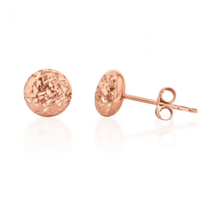 Elegant Drop Earrings for Brides-9ct Rose Gold Diamond Cut 7mm Stud Earrings