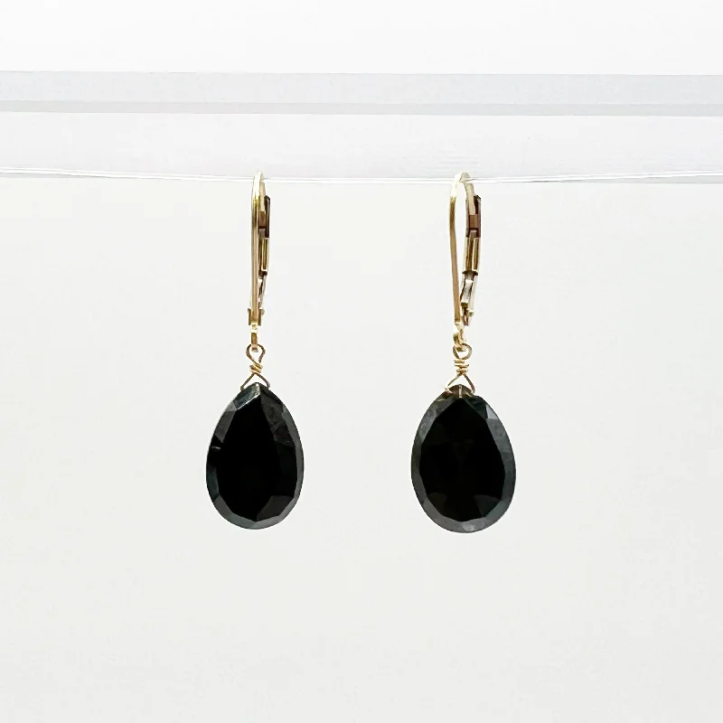 Chunky Silver Hoop Earrings-Yellow Gold Filled Onyx Drop Earrings