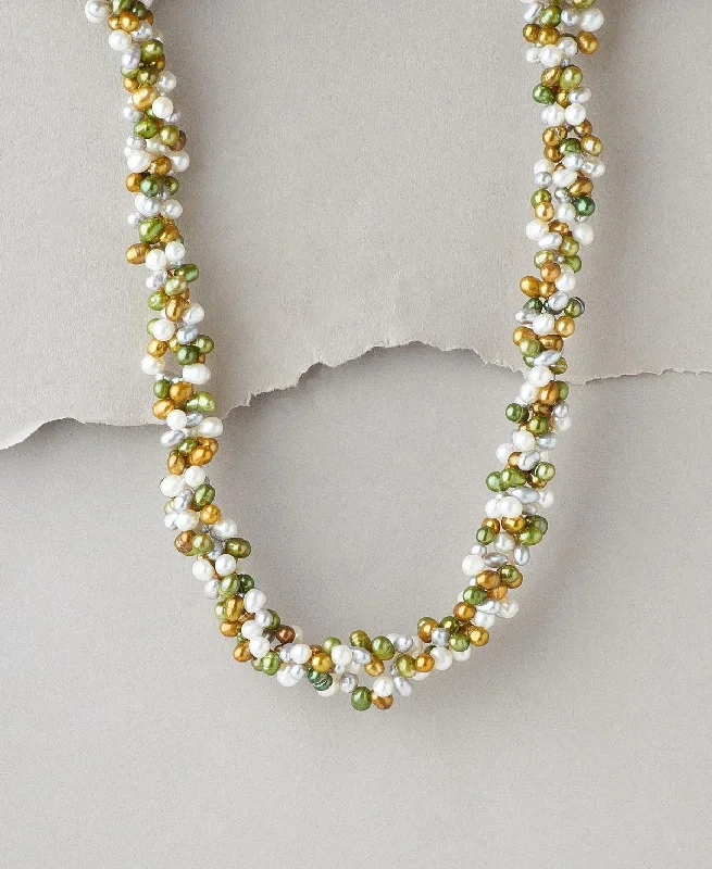 Luxury Gold Necklace with Emerald Stone-Fashionable Pearl Multi Colour Necklace