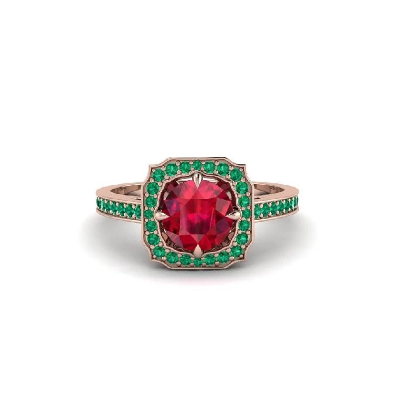 Unique Men’s Ring with Custom Gemstone Inlay-Ruby Cathedral Halo Engagement Ring - Luciana No. 26