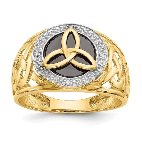 Trendy Stackable Rings for Women-14k Gold and Rhodium Onyx Diamond Trinity Ring