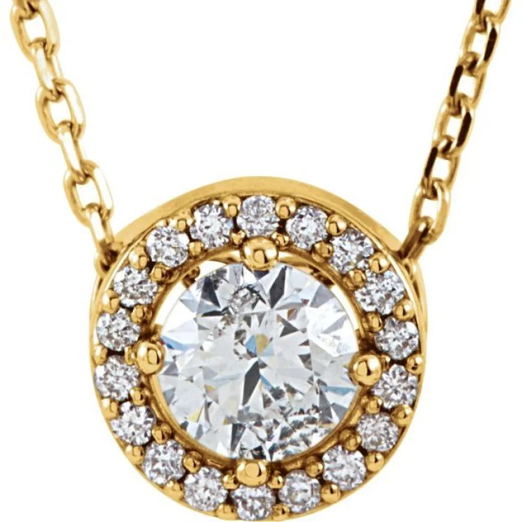 Sparkling Crystal Necklace with Colored Gems-14K Yellow 1/3 CTW Lab-Grown Diamond Halo-Style 16" Necklace