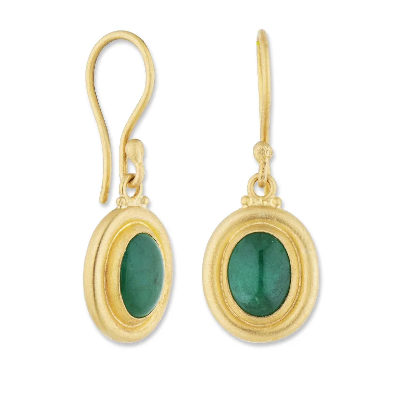 Bold Crystal Earrings for Parties-Pre-owned Lika Behar "Delphi" Oval Emerald Drop Earrings 22K Gold DEL22-E-104-GEM-6