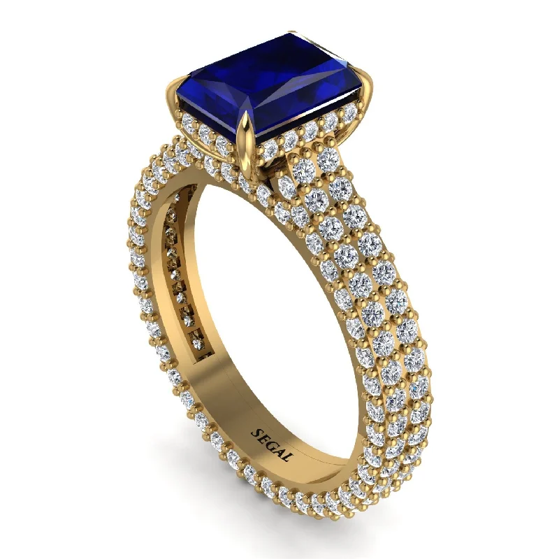 Classic Gold Wedding Ring Set with Diamonds-Radiant Cut Sapphire Pave Engagement Ring - Kenzie No. 13