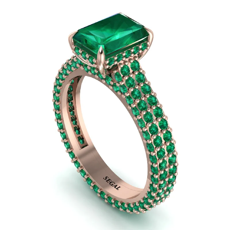 Simple Gemstone Ring with Minimalist Design-Radiant Cut Emerald Pave Engagement Ring - Kenzie No. 20