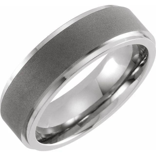 Simple Gold Wedding Band with Custom Text-Titanium 7 mm Ridged Oxidized and Polished Band