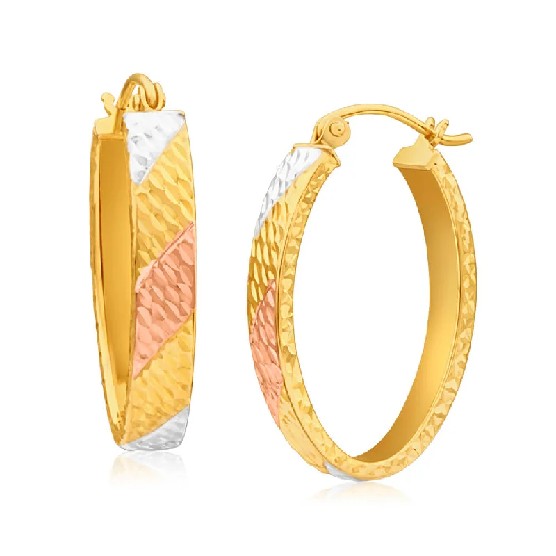 Artistic Diamond Earrings-9ct Yellow Gold Silver Filled Three Tone Oval Hoop Earrings