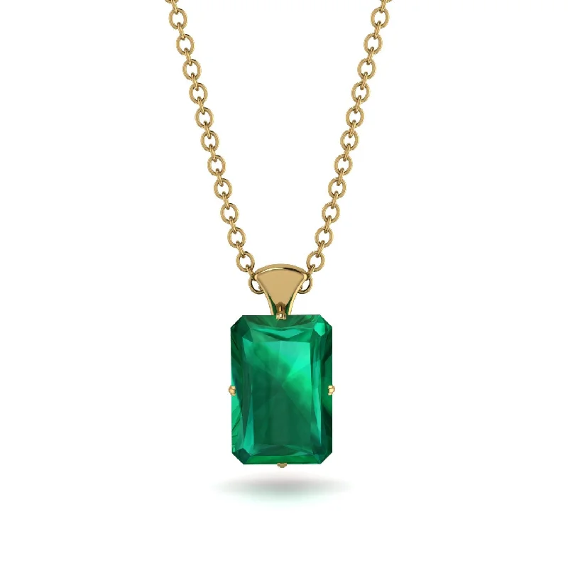 Bold Gold Statement Necklace for Fashion-Hidden Halo Emerald Cut Emerald Necklace - Vanessa No. 49