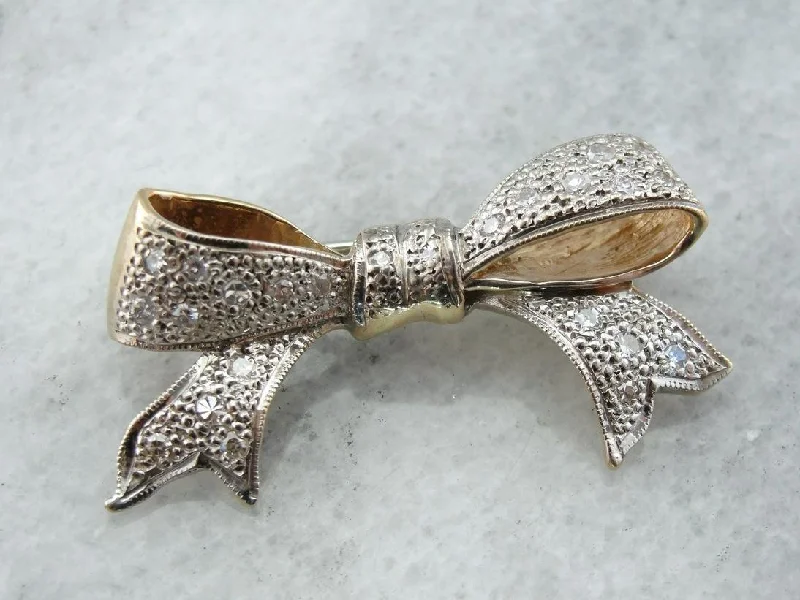 Handcrafted Crystal Brooch Pin-Sweet Vintage Diamond Studded Bow Brooch