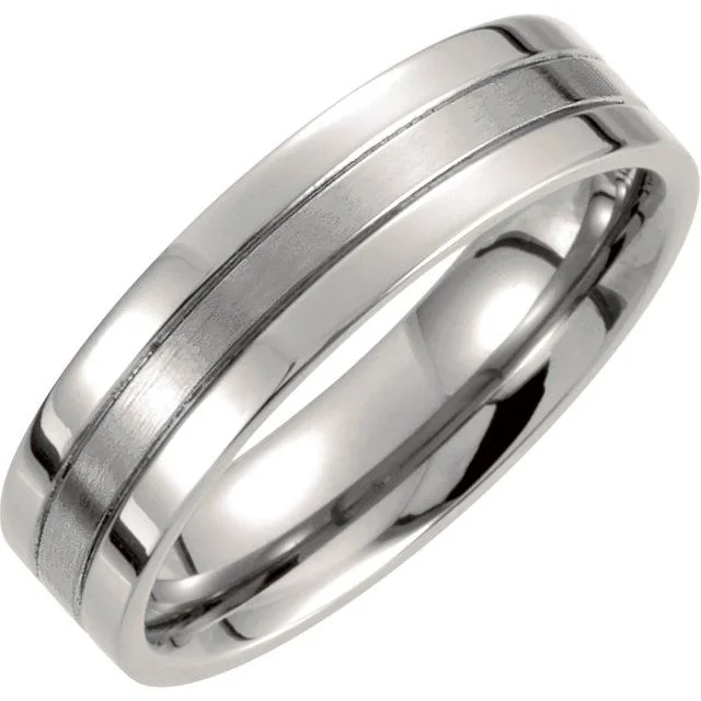 Personalized Anniversary Ring with Custom Engraving-Titanium 6 mm Grooved Band