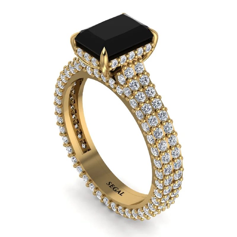 Simple Men’s Ring with Engraved Initials-Radiant Cut Black Diamond Pave Engagement Ring - Kenzie No. 7