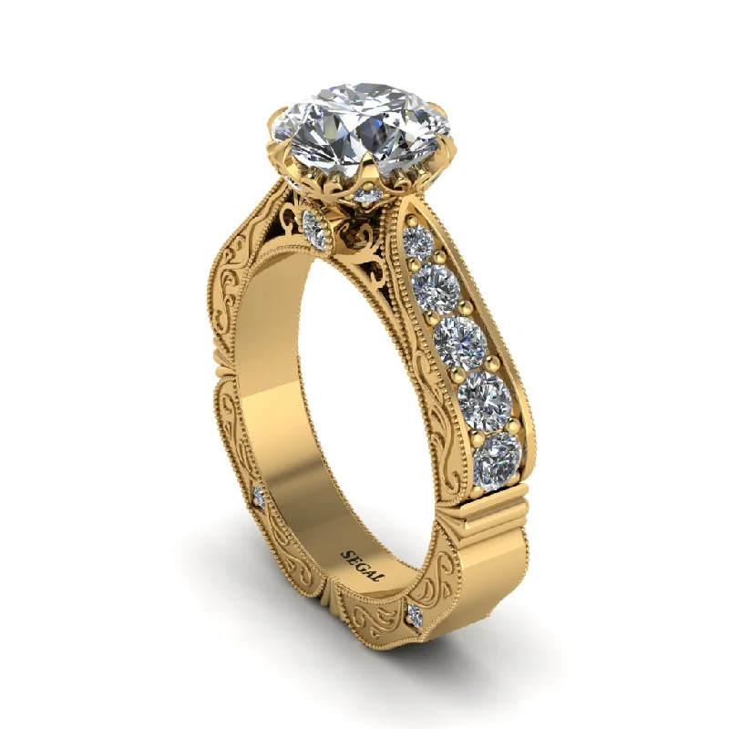 Classic Wedding Ring Set with Gold and Sapphire-Diamond Victorian Scroll Engagement Ring - Kehlani No. 1