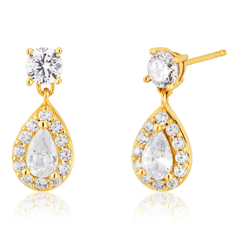 Customizable Gold Drop Earrings-9ct Yellow Gold Cubic Zirconia Teardrop Stud Earrings