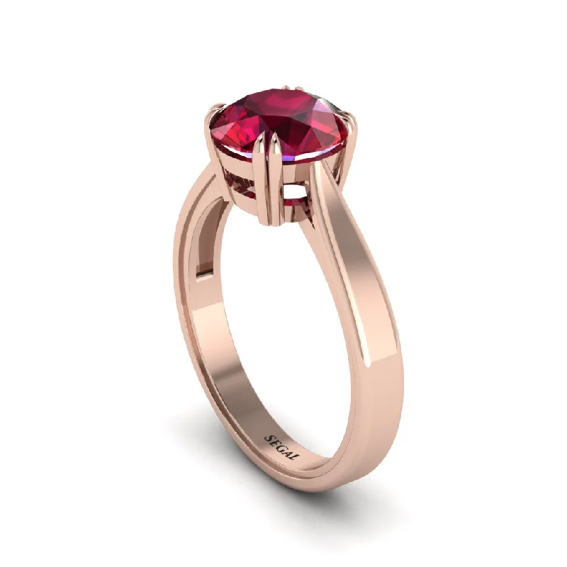 Personalized Gold Ring with Engraving for Anniversary-Ruby 14K Gold Solitaire Engagement Ring - Allie No. 11