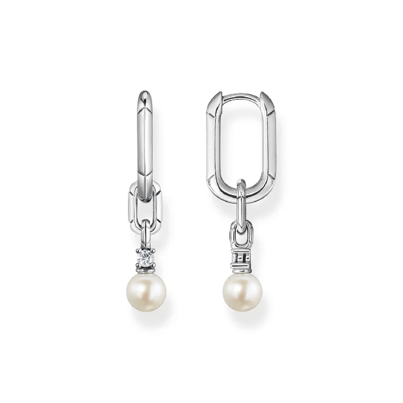 Sparkling Gold Drop Earrings for Weddings-Thomas Sabo Heritage Sterling Silver Hinged Fresh Water Pearl Drop Earrings