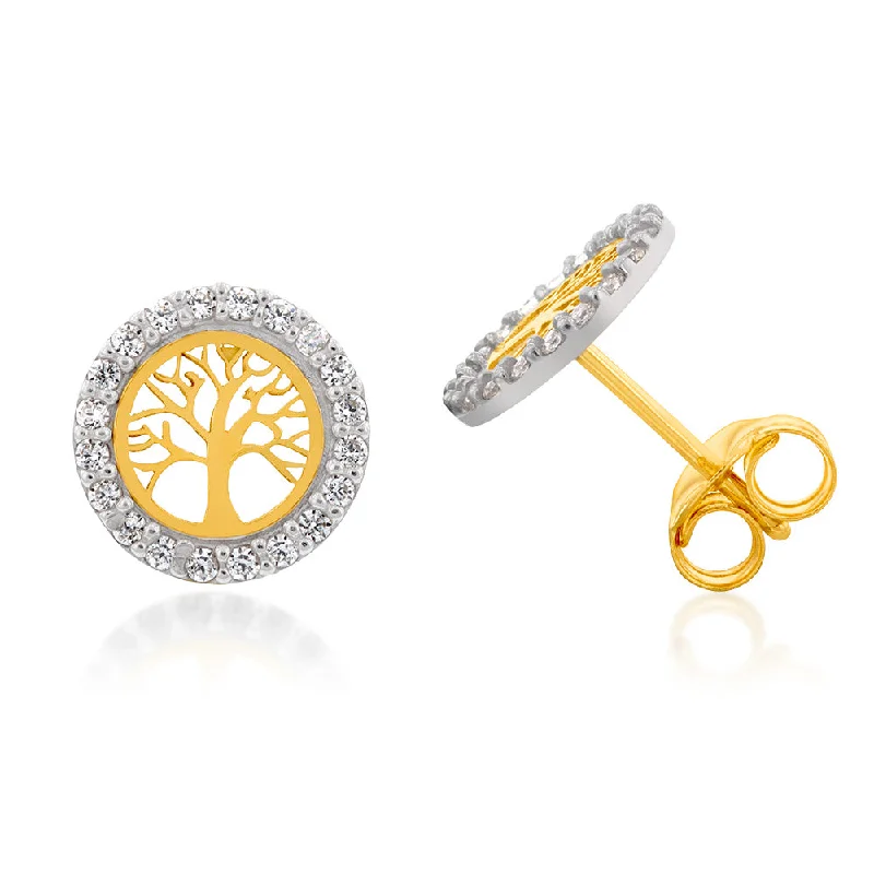 Bold Drop Earrings with Pearls-9ct Yellow Gold Round Tree Of Life Stud Earrings