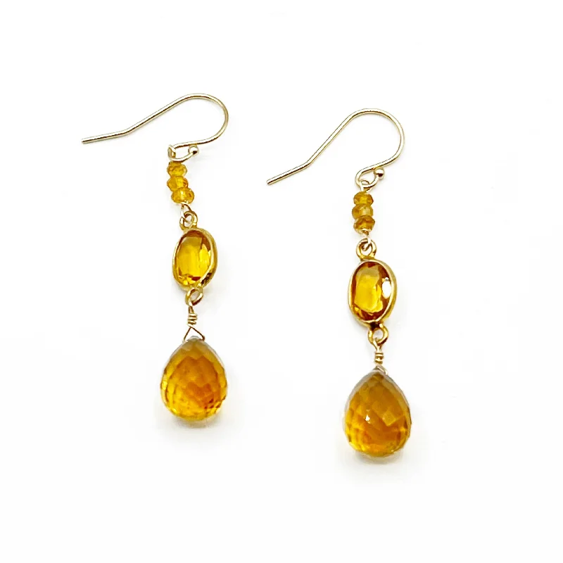 Fancy Wedding Earrings-Honey Colored Topaz Drop Earrings