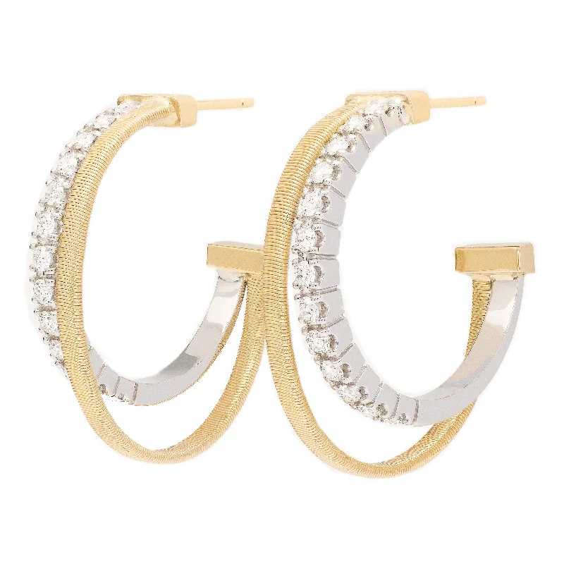 Large Diamond Hoop Earrings-Marco Bicego 18K Yellow Gold Double Hoop Earrings with Diamonds