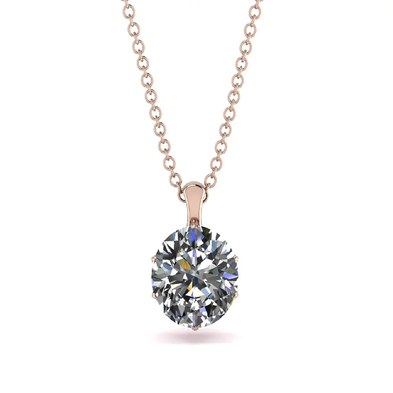 Classic Gold Pendant Necklace for Brides-Oval Diamond Hidden Halo Necklace - Gemma No. 47