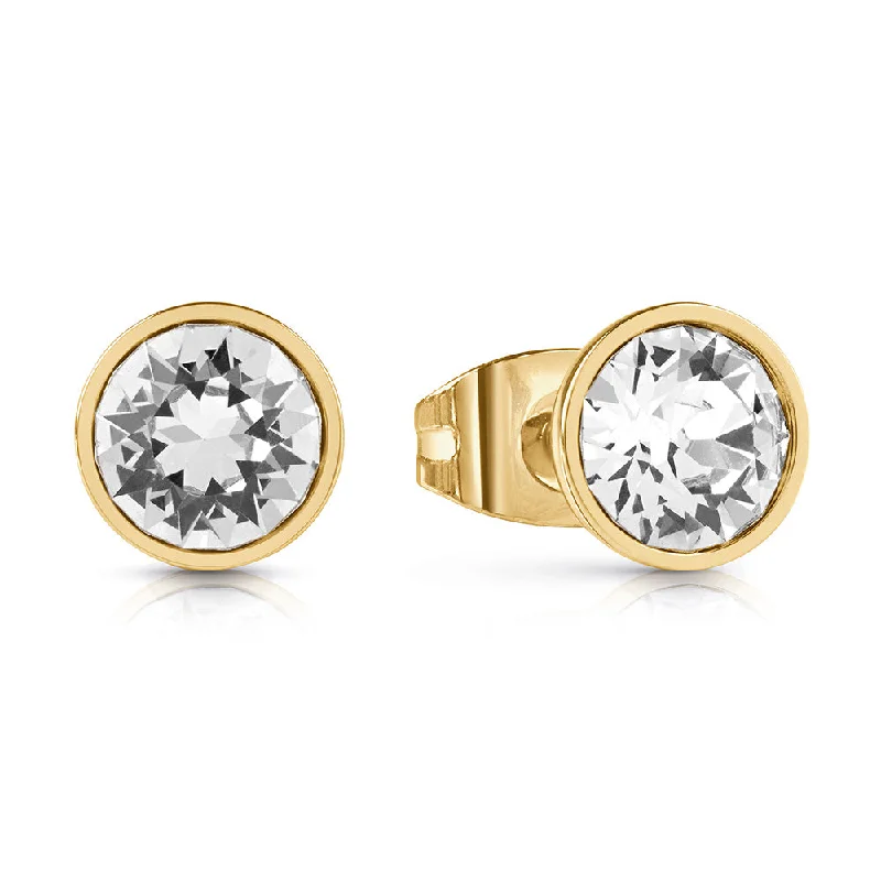 Vintage Crystal Earrings for Brides-Guess Gold Plated 8mm Cubic Zirconia Stud Earrings