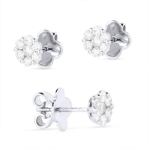 Stylish Gemstone Earrings for Weddings-14K White Gold Flower Diamond Cluster Stud Earrings