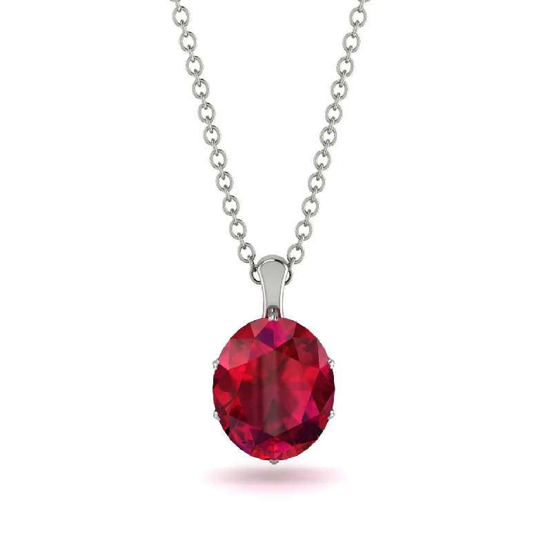 Designer Necklace with Colorful Gemstones-Oval Ruby Hidden Halo Necklace - Gemma No. 12