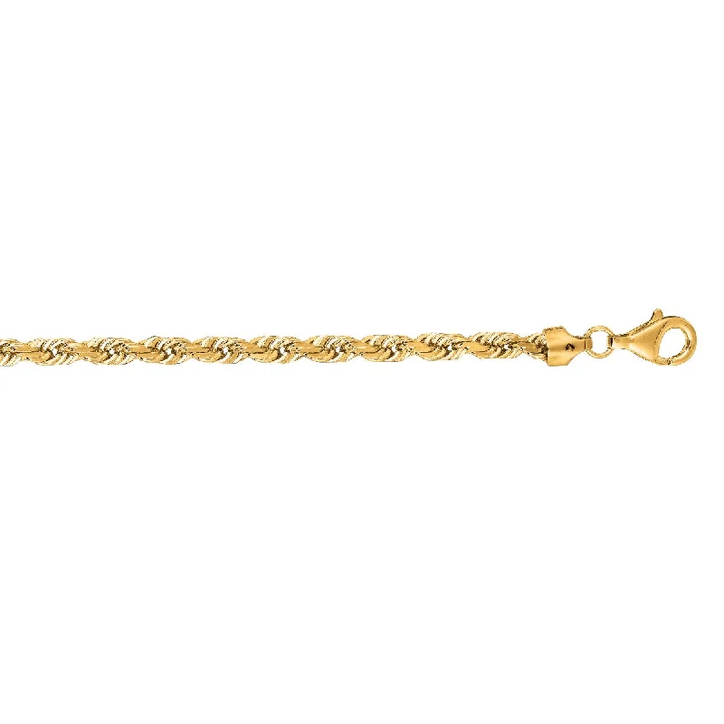 Customizable Rose Gold Bracelet with Date Inlays-14kt Gold 24" Yellow Finish Diamond Cut+Shiny Solid Royal Rope Bracelet ROY040-24