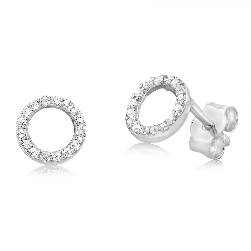 Fancy Drop Earrings for Special Events-Sterling Silver Cubic Zirconia Circle Of Life Stud Earrings