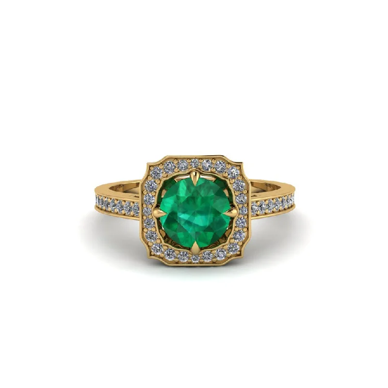 Elegant Gold Wedding Ring with Diamond Detail-Emerald Cathedral Halo Engagement Ring - Luciana No. 4