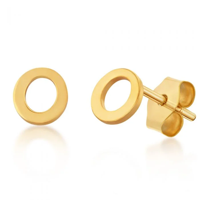 Custom Wedding Day Earrings-9ct Yellow Gold Mini Initial "O" Stud Earrings