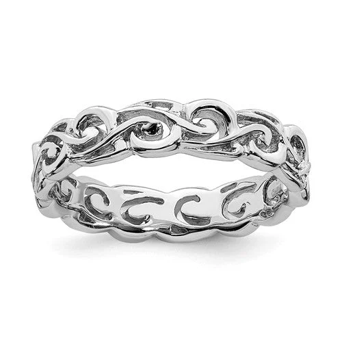 Customizable Engagement Ring with Multiple Stones-Sterling Silver Stackable Expressions 4.5mm Openwork Carved Ring