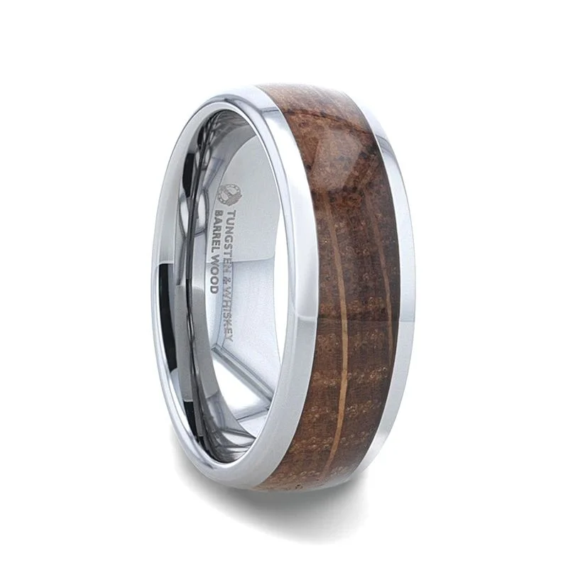 Personalized Ring with Custom Family Initials-Thorsten FORMENT Whiskey Barrel Wood Inlaid Tungsten Men's Wedding Band With Domed Polished Edges Made From Genuine Whiskey Barrels - 8mm