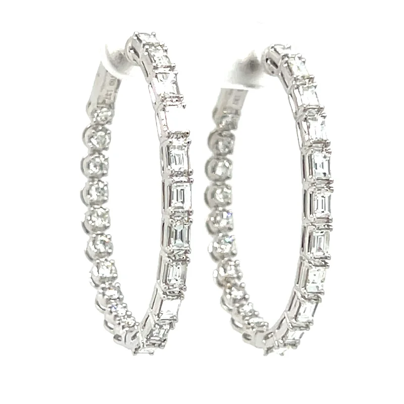 Colorful Gemstone Stud Earrings-18k White Gold Baguette & Round Brilliant Diamond Inside Outside Oval Hoop Earrings