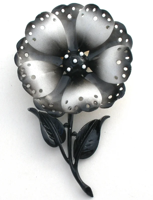 Stylish Brooch For Luxury Fashion-Black White Enamel Flower Brooch Pin Hedy