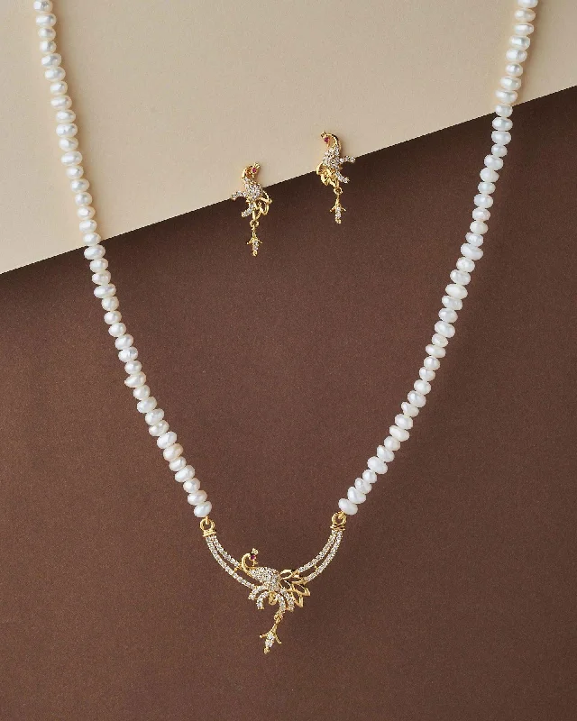 Sparkling Crystal Necklace with Diamond Touch-Elegant Real Pearl Necklace Set