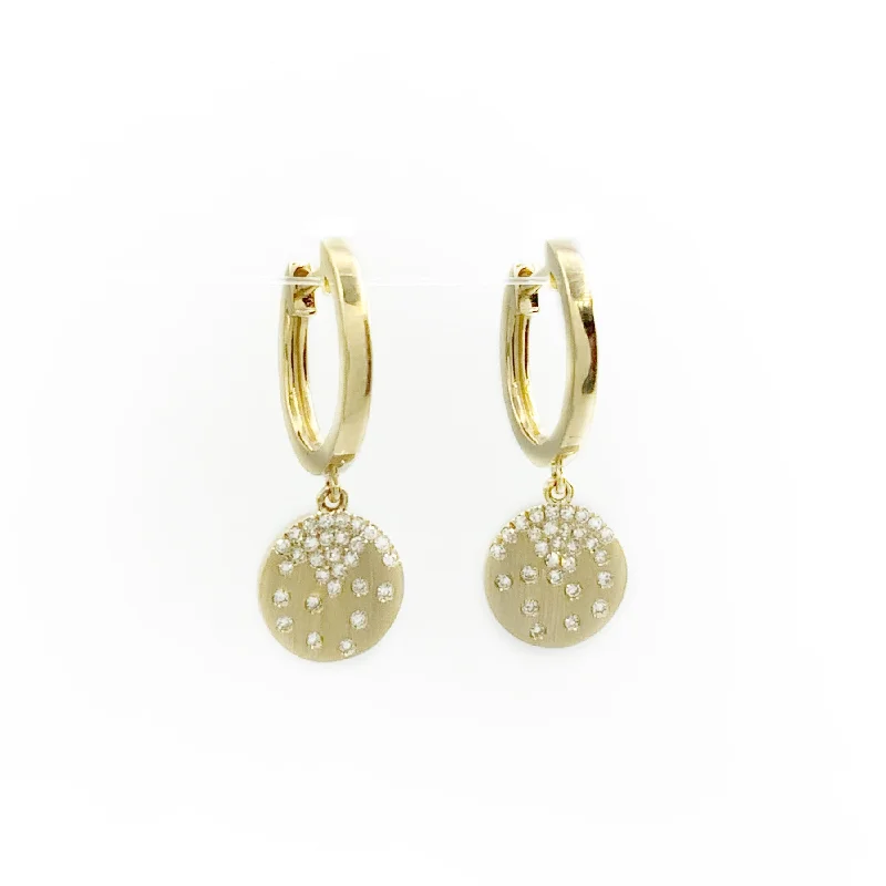 Stylish Gold Earrings for Women-Scattered Diamond Disc on Hoop Earrings