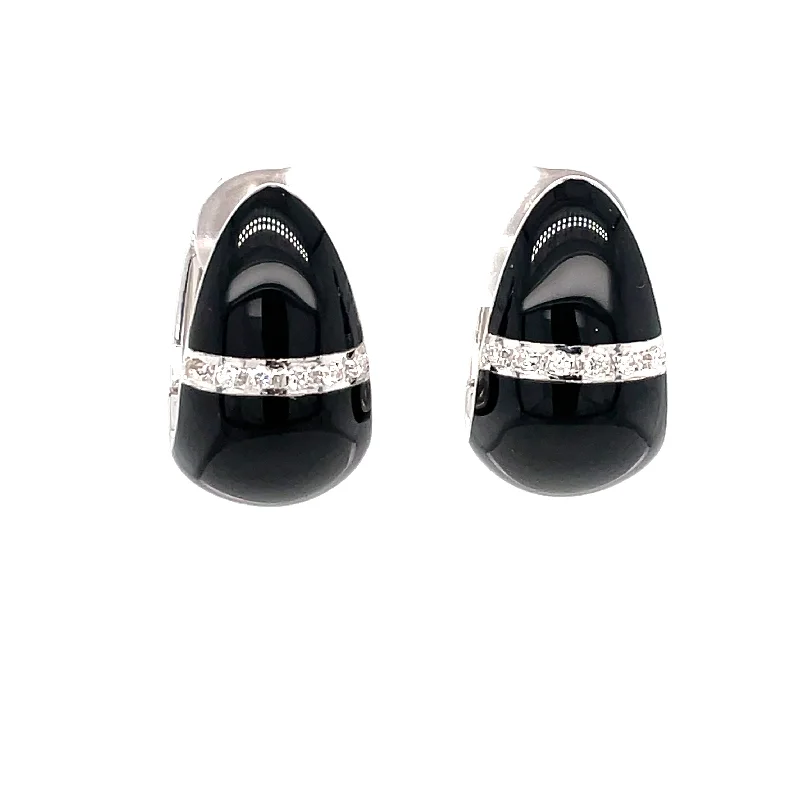 Simple Pearl Stud Earrings-Sterling Silver Black Enamel & Diamond Huggie Hoop Earrings by SOHO