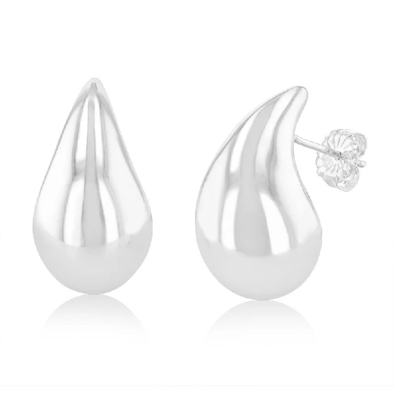 Statement Earrings for Bridesmaids-Sterling Silver High Polish Tear Drop Stud Earrings