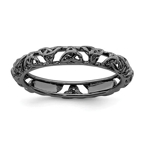 Classic Wedding Band for Men with Simple Design-Sterling Silver Stackable Expressions Black Plated Celtic Knot Ring