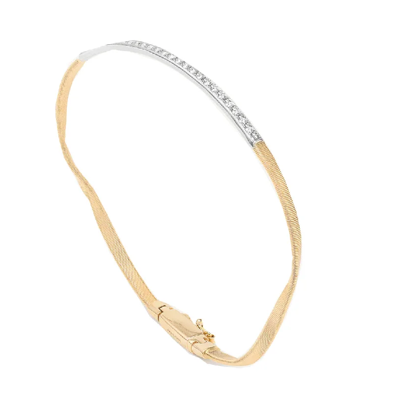 Trendy Gold Bangles with Family Symbols-Marco Bicego Marrakech 18K Yellow Gold Bangle With Diamond Bar