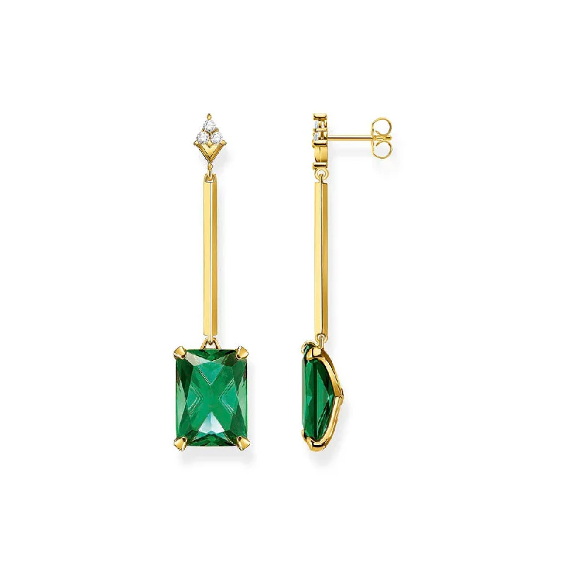 Large Round Gold Earrings-Thomas Sabo Gold Plated Sterling Silver Magic Stone Green Drop Earrings