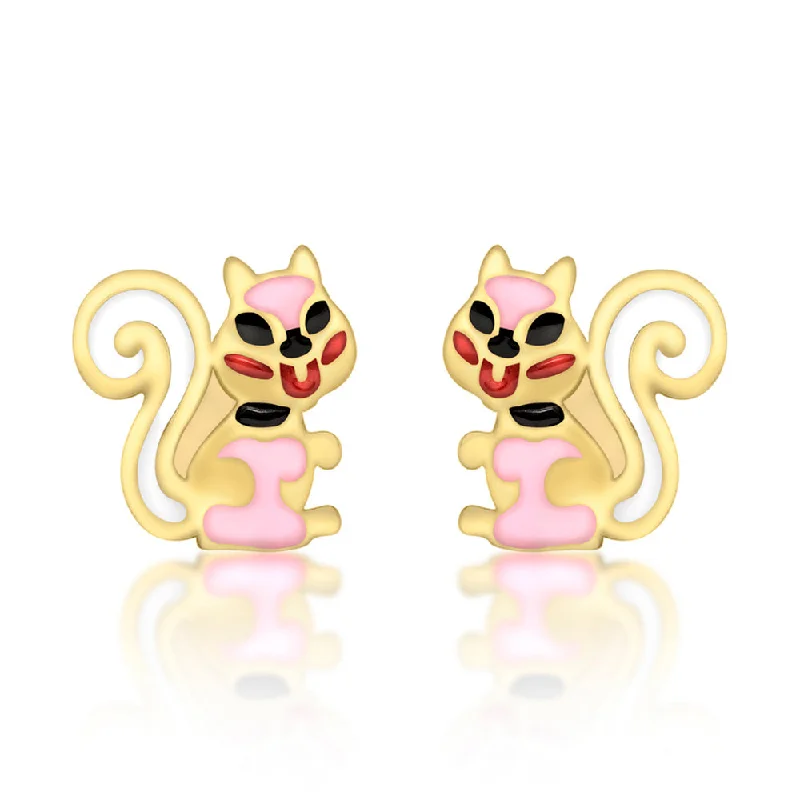 Classic Diamond Drop Earrings-9ct Yellow Gold Enamel Squirrel Stud Earrings