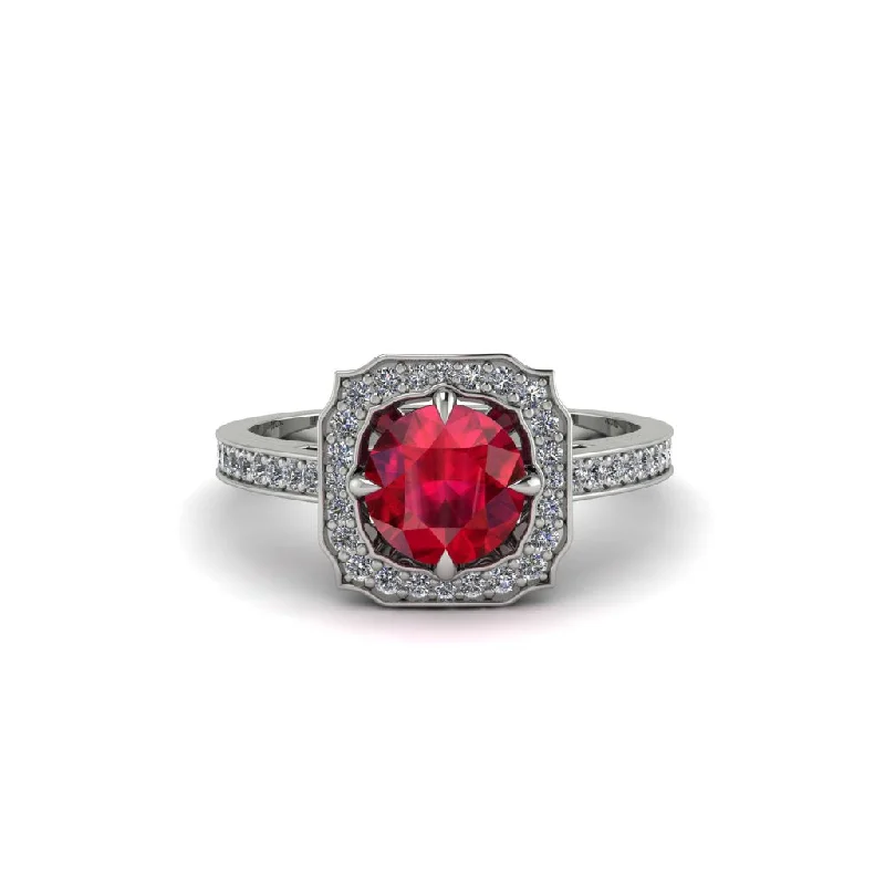 Elegant Sapphire Engagement Ring with Halo Setting-Ruby Cathedral Halo Engagement Ring - Luciana No. 12