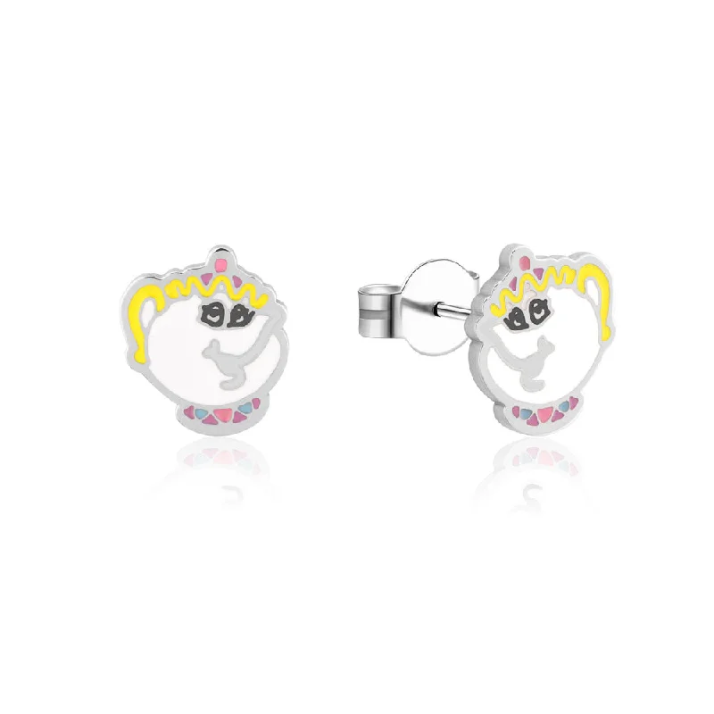 Trendy Gold Earrings for Casual Look-Disney Stainless Steel Beauty And The Beast Mrs Potts Stud Earrings