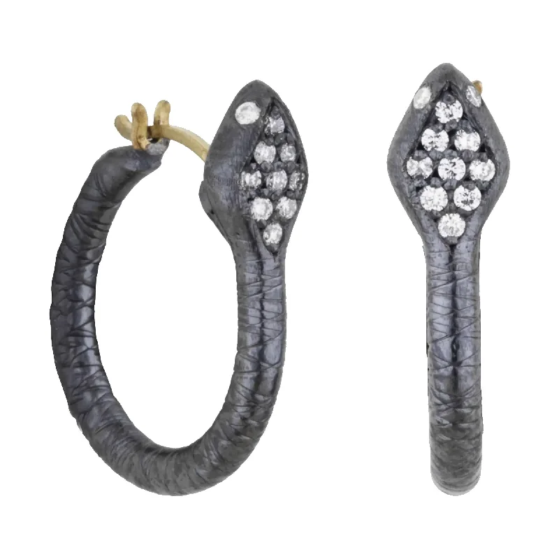 Dazzling Crystal Earrings for Brides-Lika Behar Oxidized Silver Snake Hoop Earrings with Diamonds