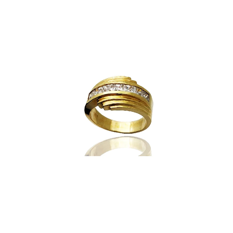 Designer Gold Ring with Emerald Cut Stone for Men-Bypass Channel Setting CZ Ring (14K)