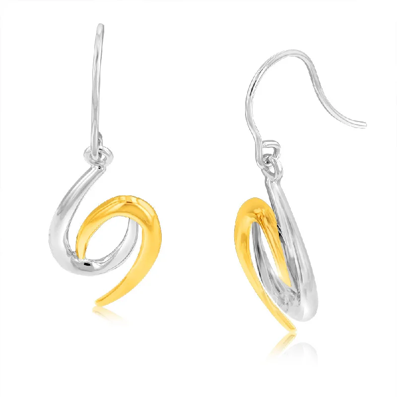 Silver Earrings with Colored Gemstones-9ct Yellow And White Gold Two Connected Hooks Drop Earrings