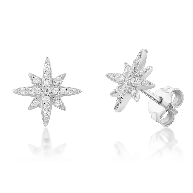 Elegant Drop Earrings with Pearls-Sterling Silver Cubic Zirconia Star Stud Earrings