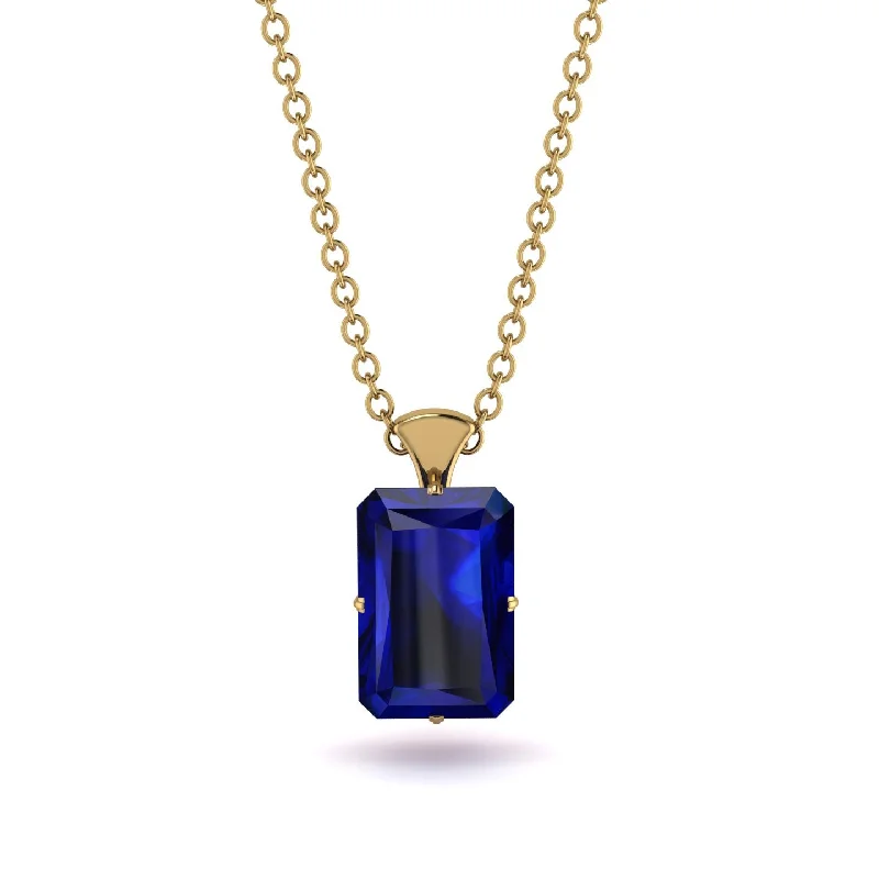 Layered Necklace with Silver Chains-Hidden Halo Emerald Cut Sapphire Necklace - Vanessa No. 58