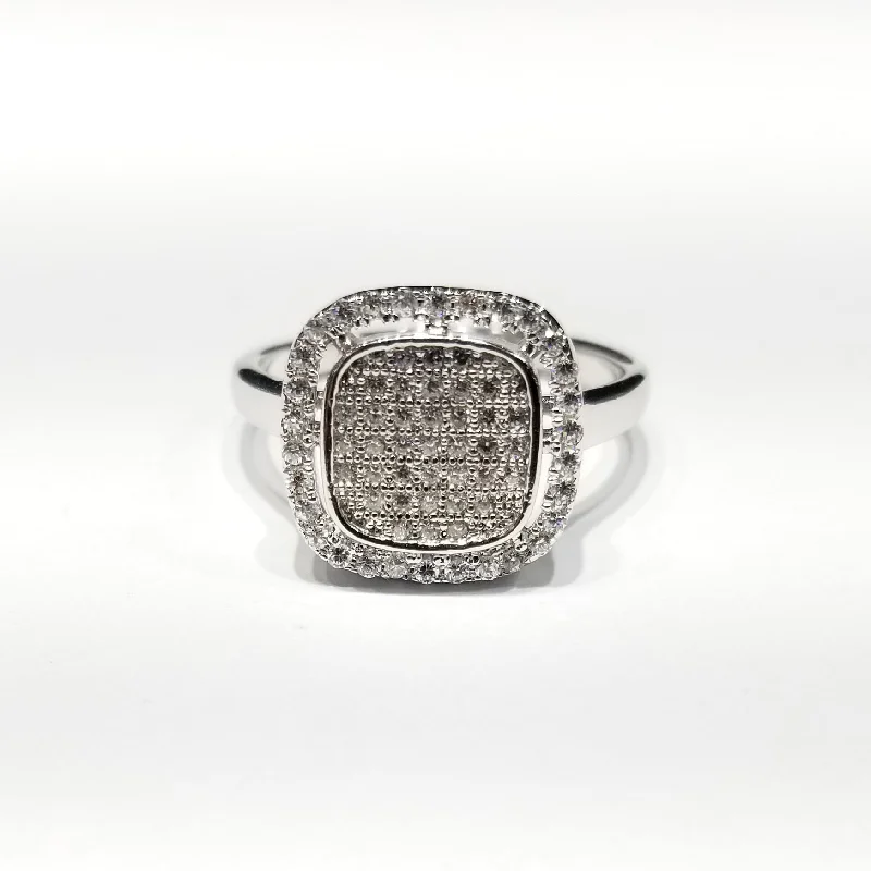 Customizable Platinum Ring with Wedding Date Engraving-Solid CZ Stones Ring (Sterling Silver)